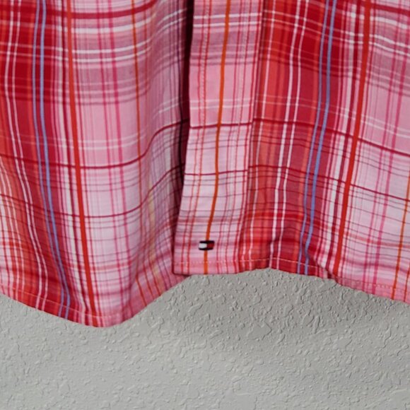 Tommy Hilfiger Mens Medium Red Plaid Button-Down Short Sleeve Shirt - Picture 8 of 12